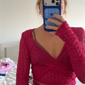Urban Outfitters Fuchsia Textured Wrap Crop Top